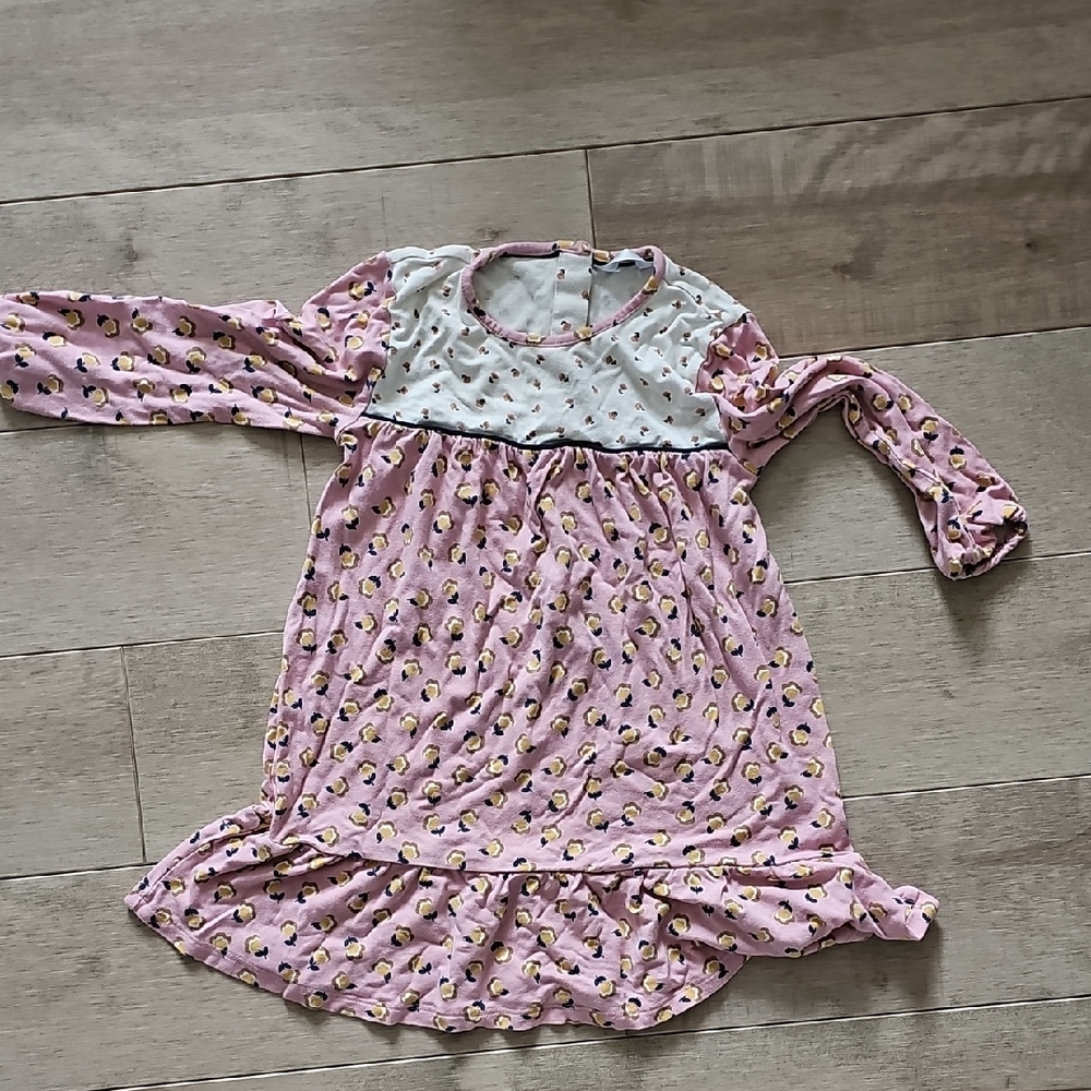 Girls' Pink and White Long Sleeve Dress